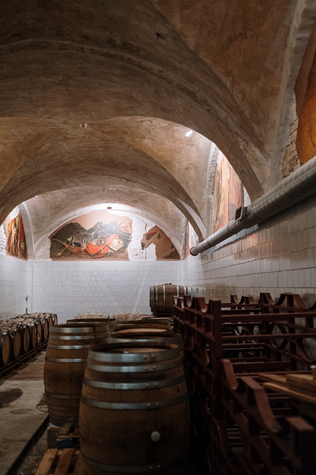 oak barrels in storage used for chardonnay