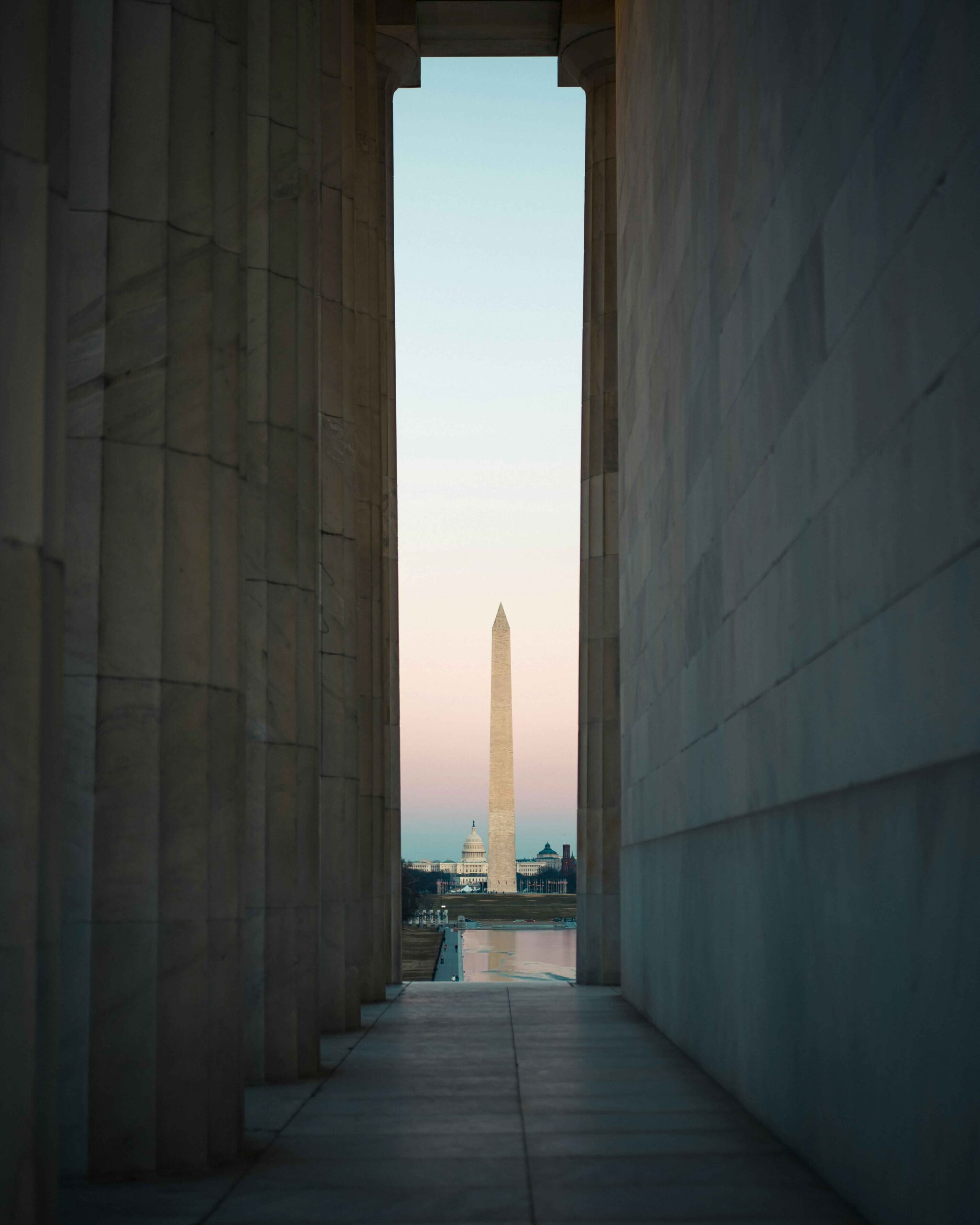 things to do in DC alone. Picture of the washington monument, the capital and the reflection pool from a perpective shot at the lincoln memorial